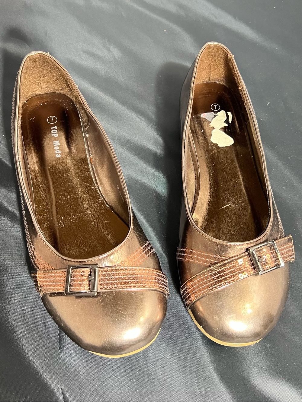 Y2K Sequin Buckle Copper Brown Ballet Flats Round Toe Size 7 Fall Shoes